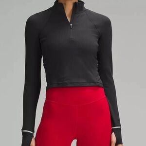 Lululemon Rulu Ribbed Cropped Half Zip — Black — Size 6